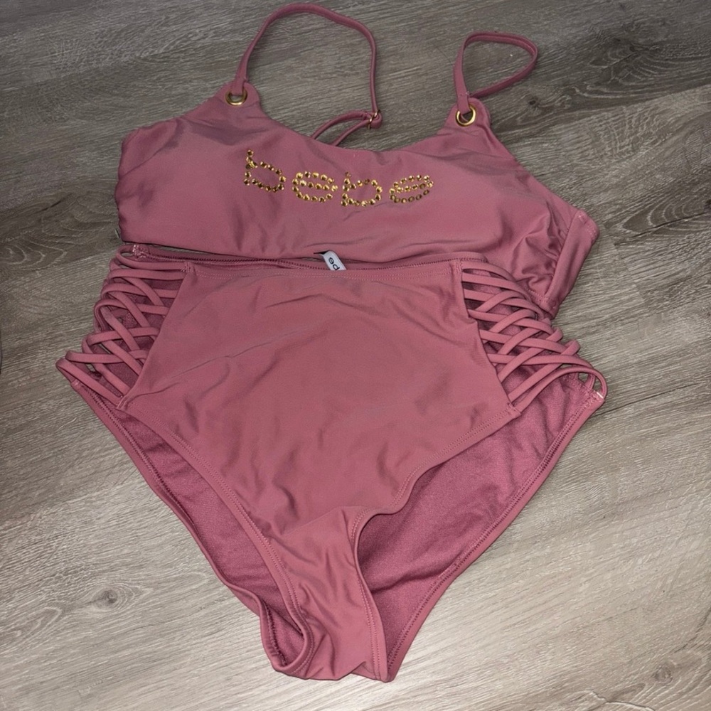 Bebe Mauve Swimsuit with Gold Details
